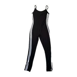 Windsor Black Jumpsuit Womens Bodycon Spaghetti Strap Side Stripe Lounge Sz S